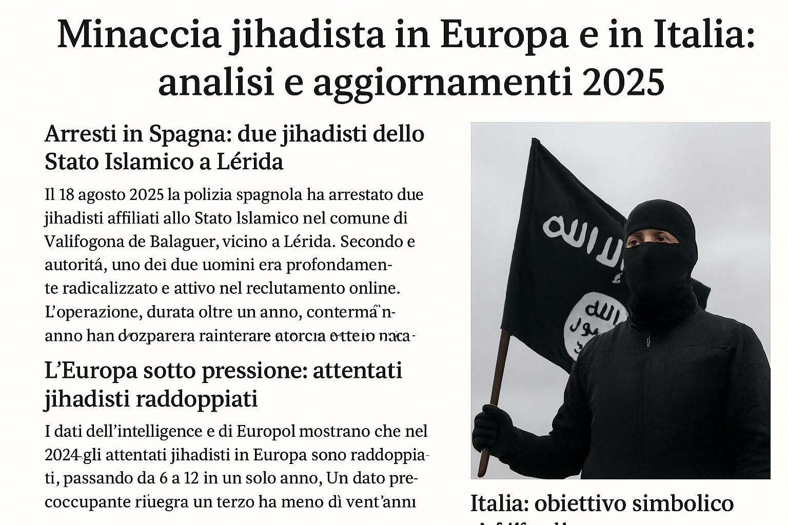 Minaccia jihadista in Europa e in Italia: quadro attuale (agosto 2025)
