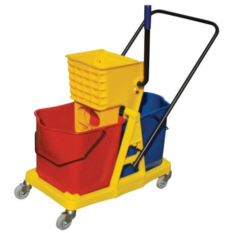JOHNNY VAC MOBILE MOPPING TROLLEY WITH BUCKETS AND SIDE PRESS WRINGER