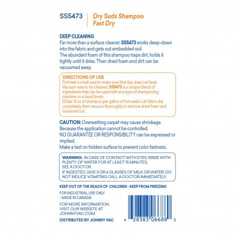 JOHNNY VAC PROFESSIONAL DRY SUDS CARPET & UPHOLSTERY SHAMPOO - PACK OF 6