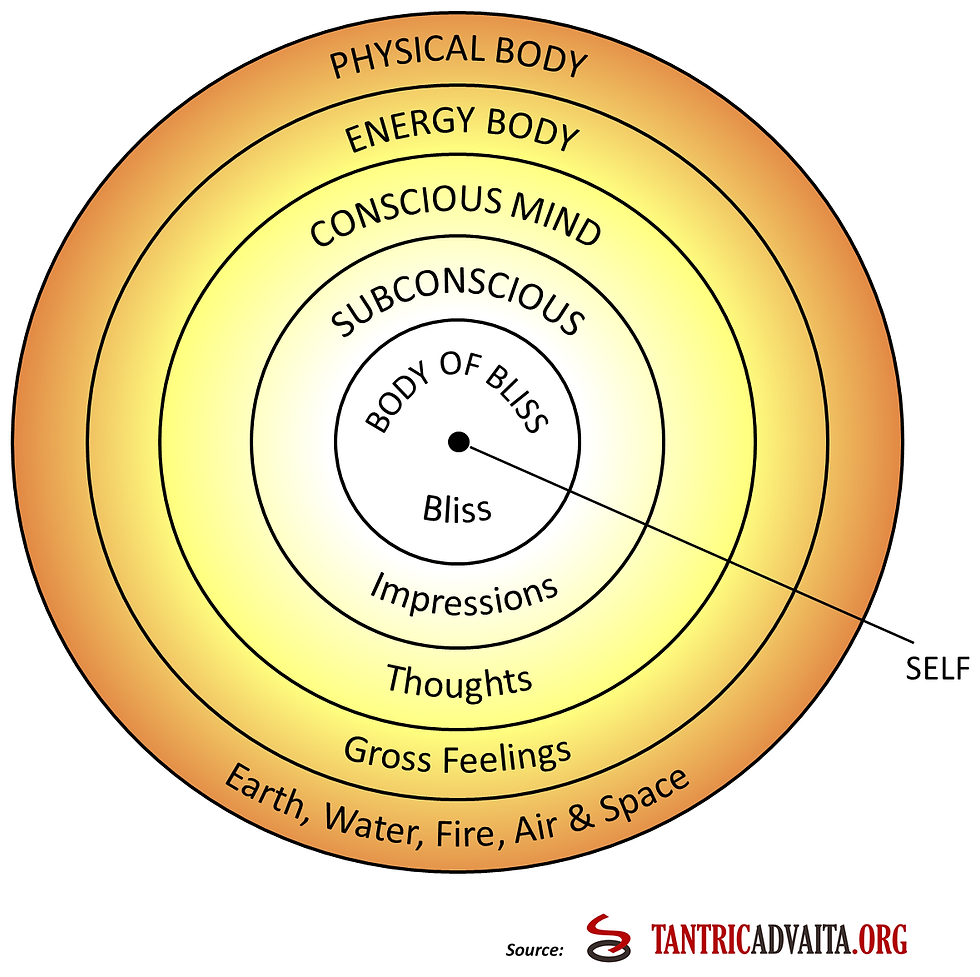 Diagram of the 5 Koshas in meditation.