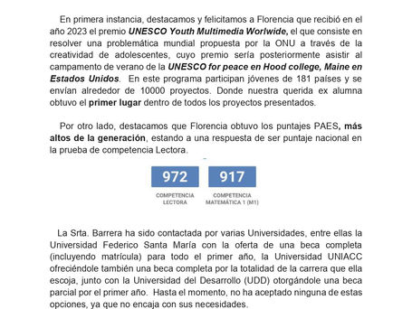 Alumna Florencia Barrera Aliste: Destacada especial del LSJ en la evaluación PAES
