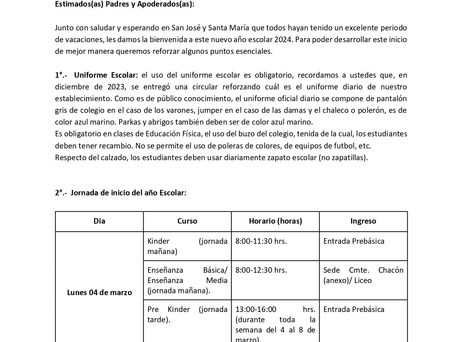 Circular inicio año escolar 2024
