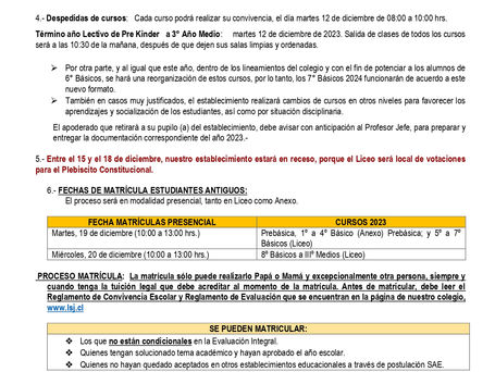 Calendario de finalización de actividades año 2023