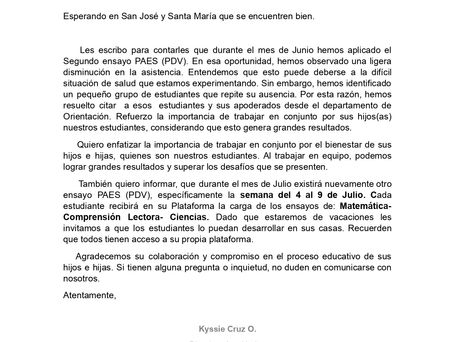 Comunicado de Dirección Académica para III y IV medio