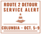 ROUTE 2 DETOUR - October 5th - 9th