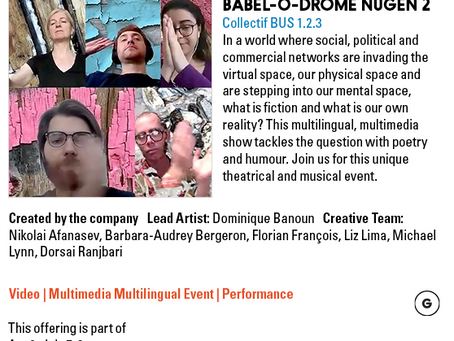 un résumé de la présentation de Babel-o-drome NUGEN 2 qui commence demain pour trois jours seulement