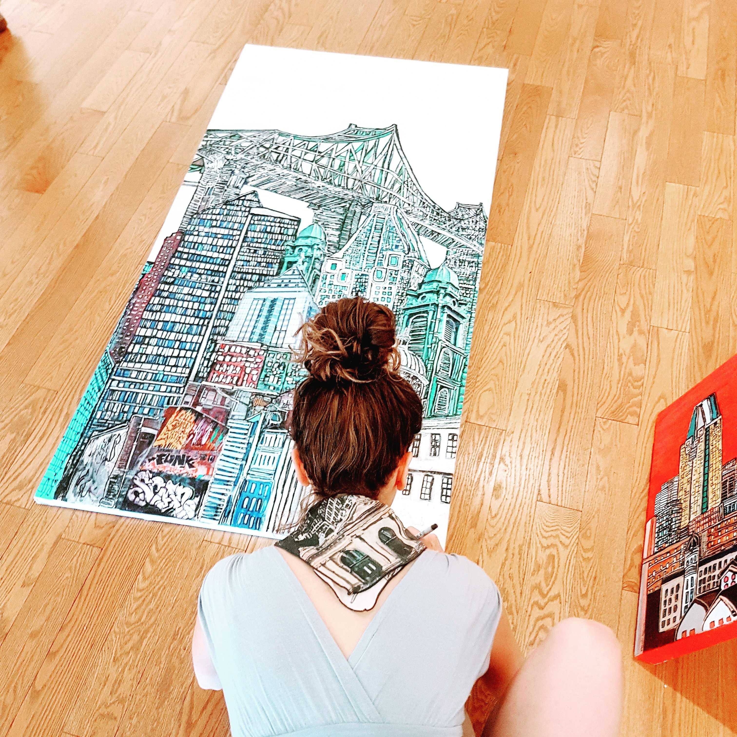 Tableau original 60 x 30 Montréal sous le pont