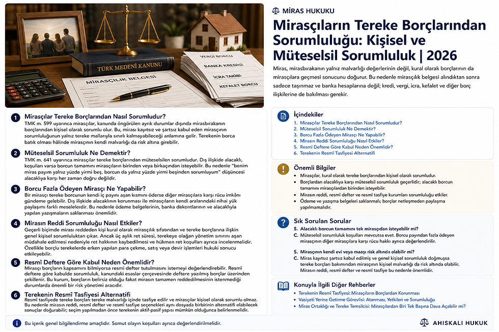 Mirasçıların Tereke Borçlarından Sorumluluğu: Kişisel ve Müteselsil Sorumluluk | 2026 — görsel özet