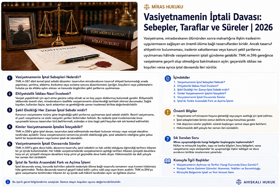 Vasiyetnamenin İptali Davası: Sebepler, Taraflar ve Süreler | 2026 — açıklamalı kapsamlı rehber kapağı
