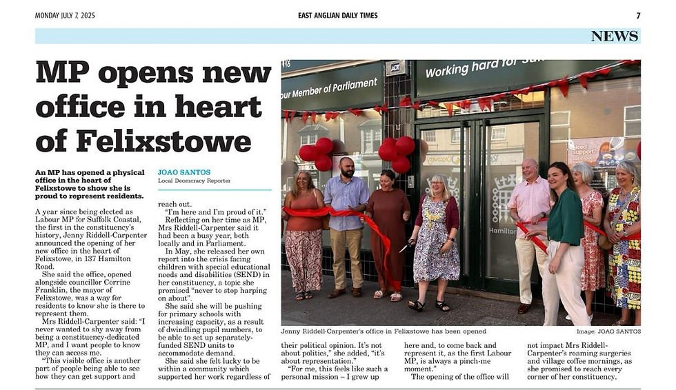 The newspaper article in the EADT about the opening.
