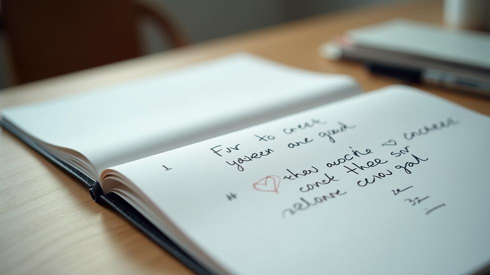 Close-up view of a notebook with handwritten career goals and a pen