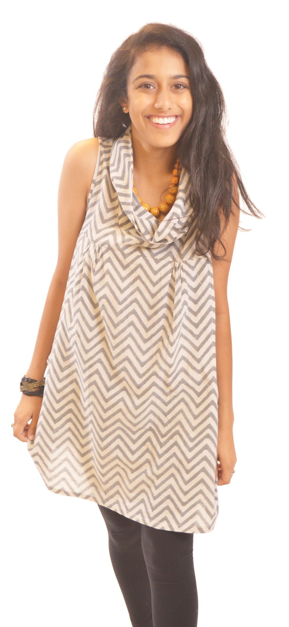 Grey Zig Zag Cowl Neck Tunic