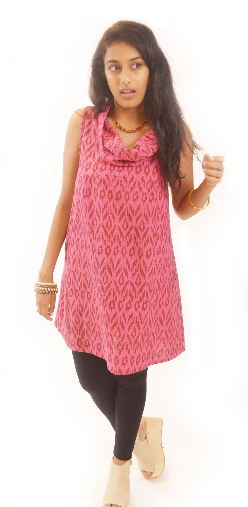 Pink Red Cowl Neck Tunic
