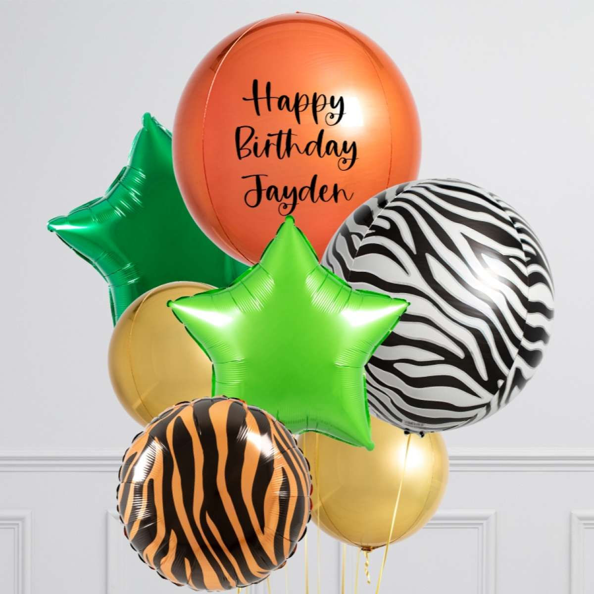 Personalized Birthday Jungle Inflated Big Balloon Bunch