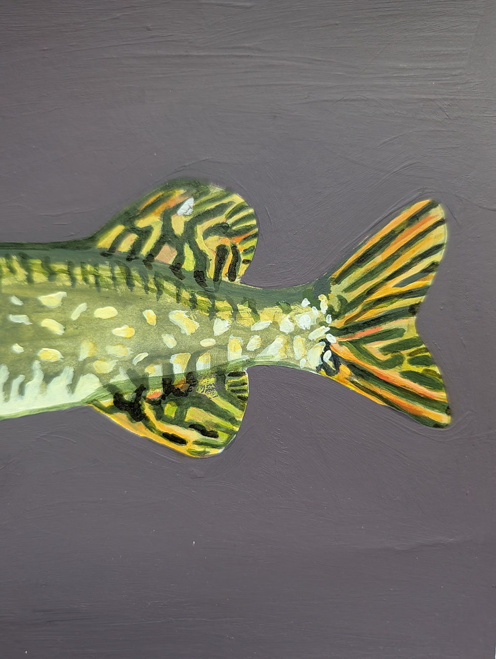 Thumbnail: Acrylic painting of Northern Pike on purple background.