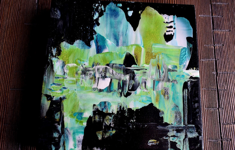 Thumbnail: Abstract paint blue, green and gold. six by six inches