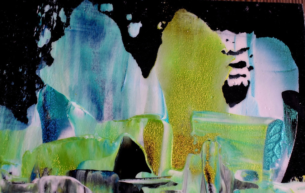 Thumbnail: Abstract paint blue, green and gold. six by six inches