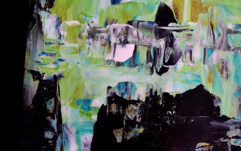Thumbnail: Abstract paint blue, green and gold. six by six inches