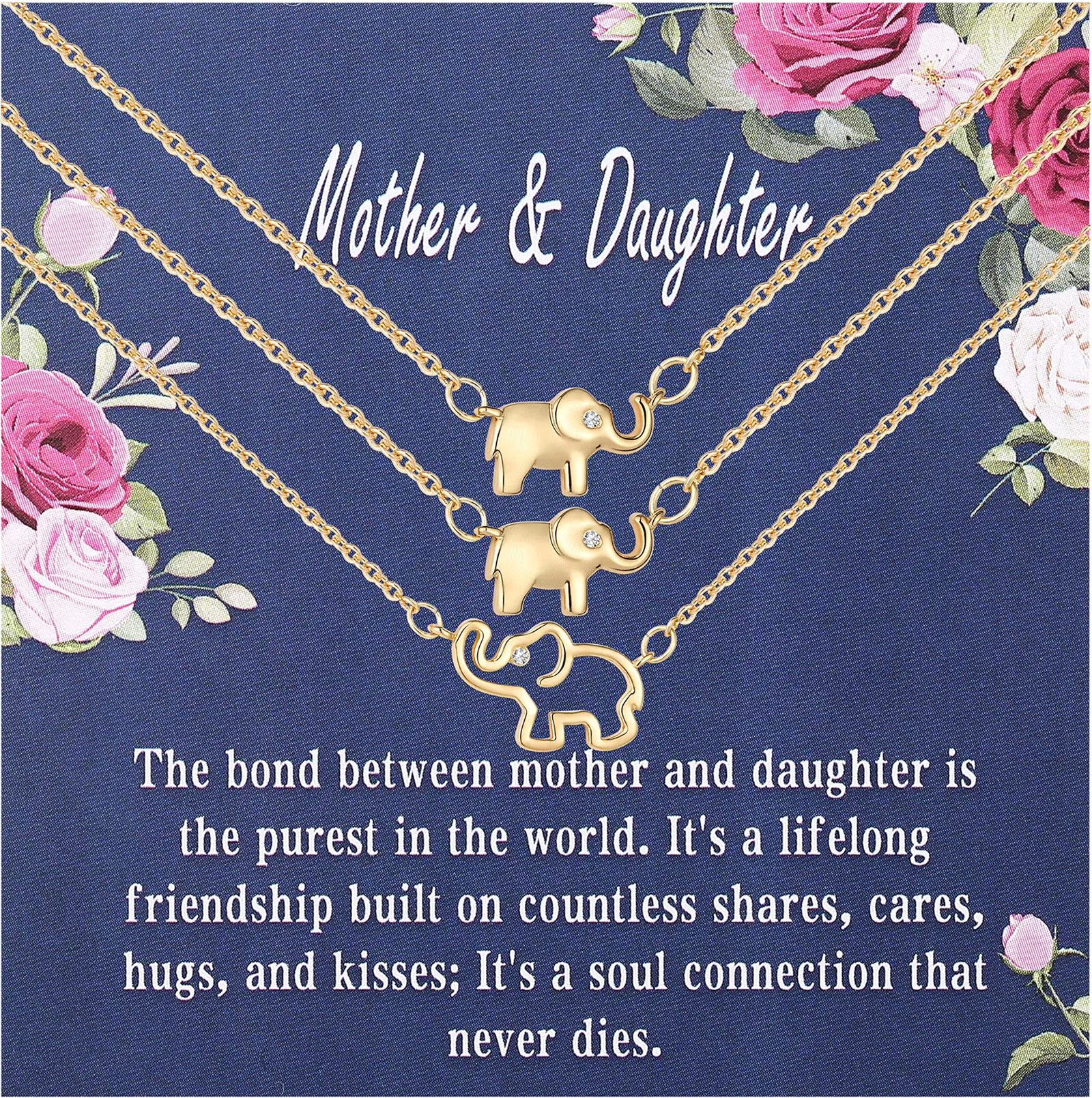 18K Gold Plated Elephant Mother & Daughter Necklace Set