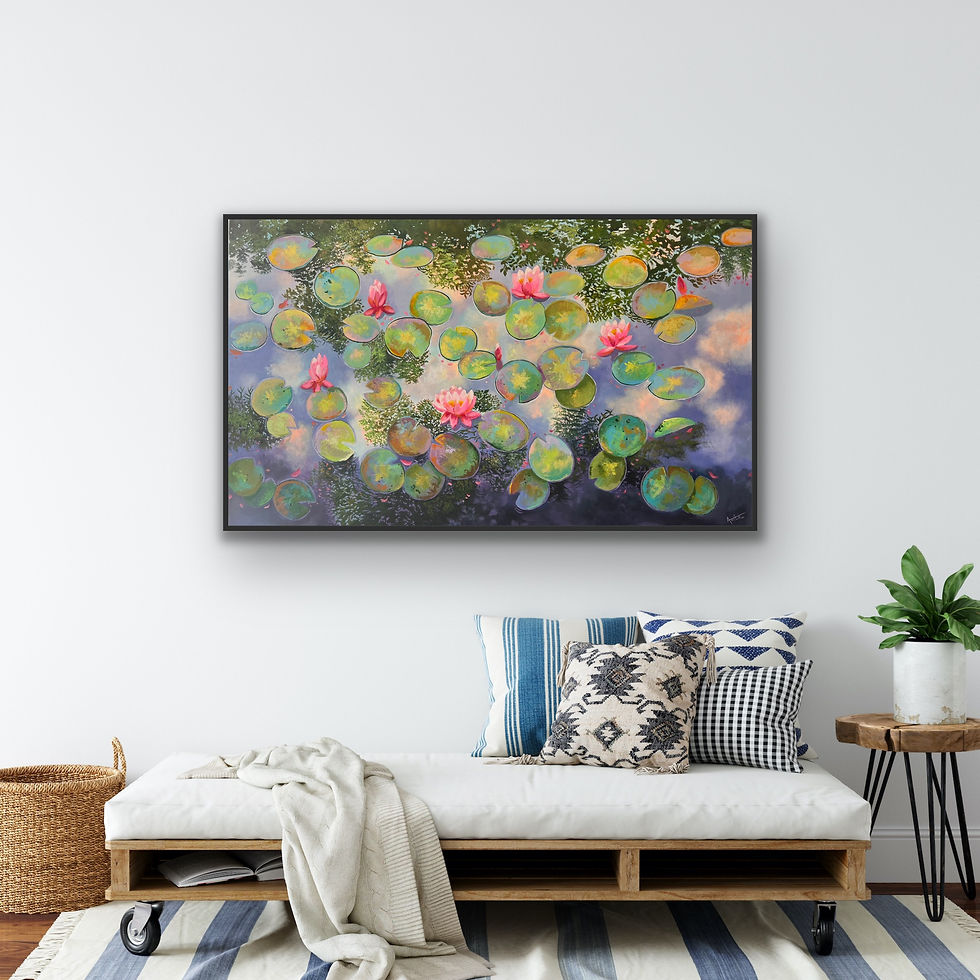 Miniature : Awakening Heart - Water lilies pond painting in mockup living room
