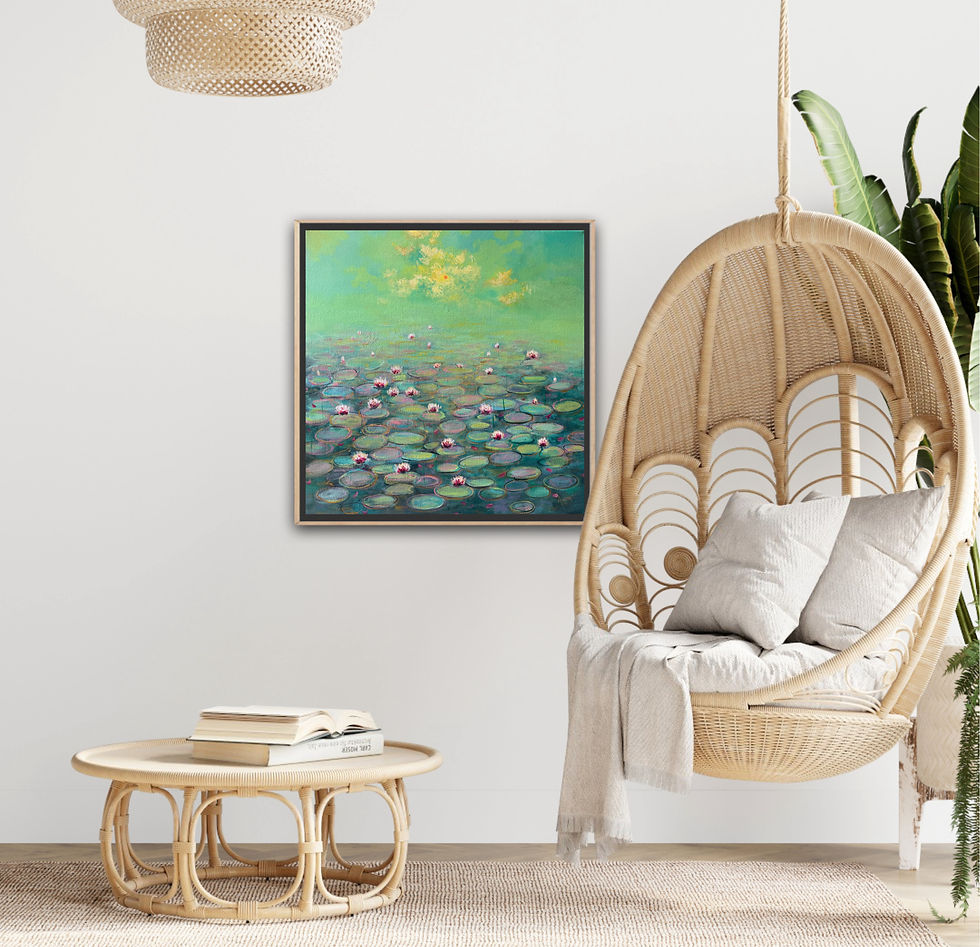Thumbnail: The fond memories - Green art full in mockup frame on the living room wall