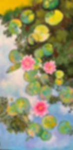 Pink water lilies flower painting full view