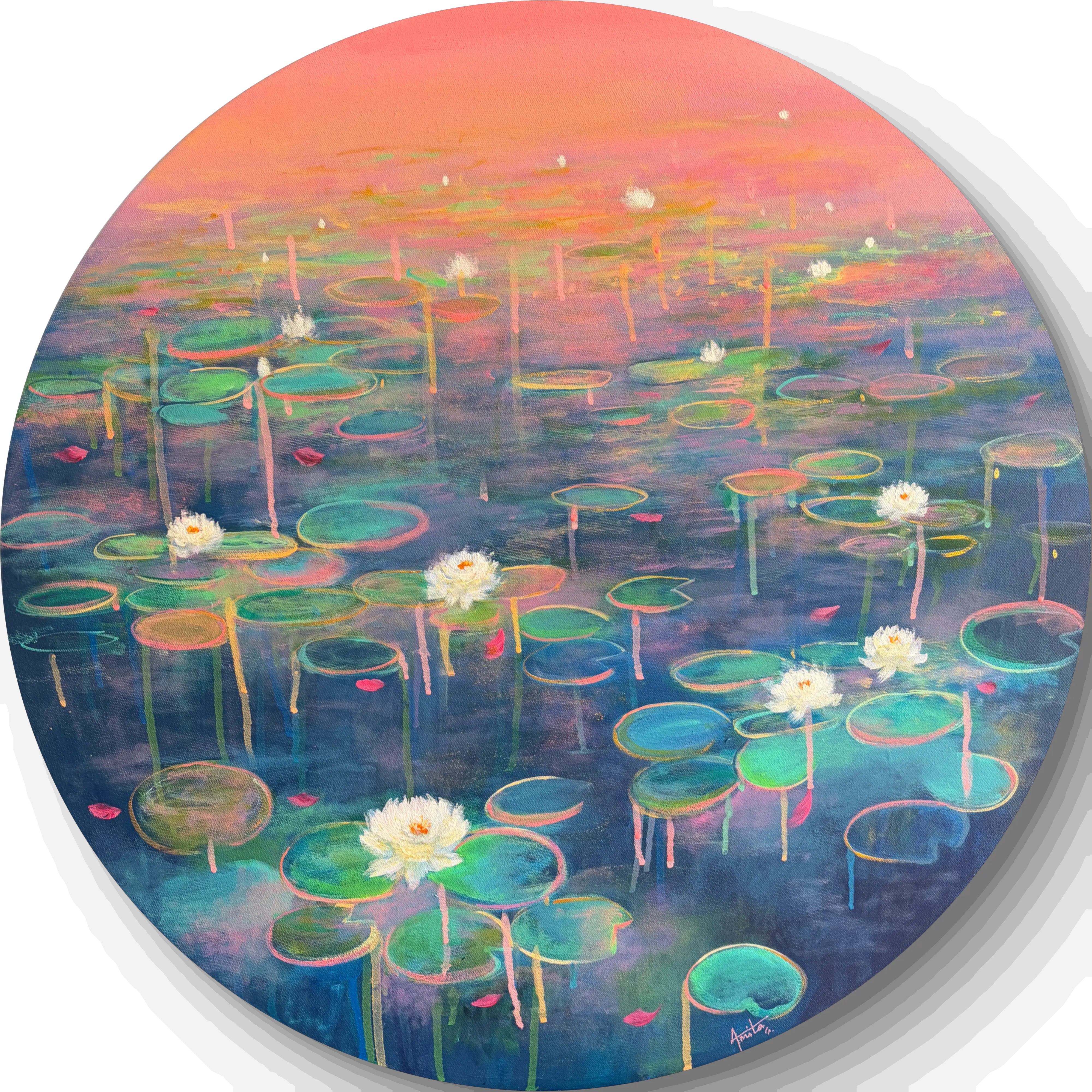 Pink Hush - Water lilies painting
