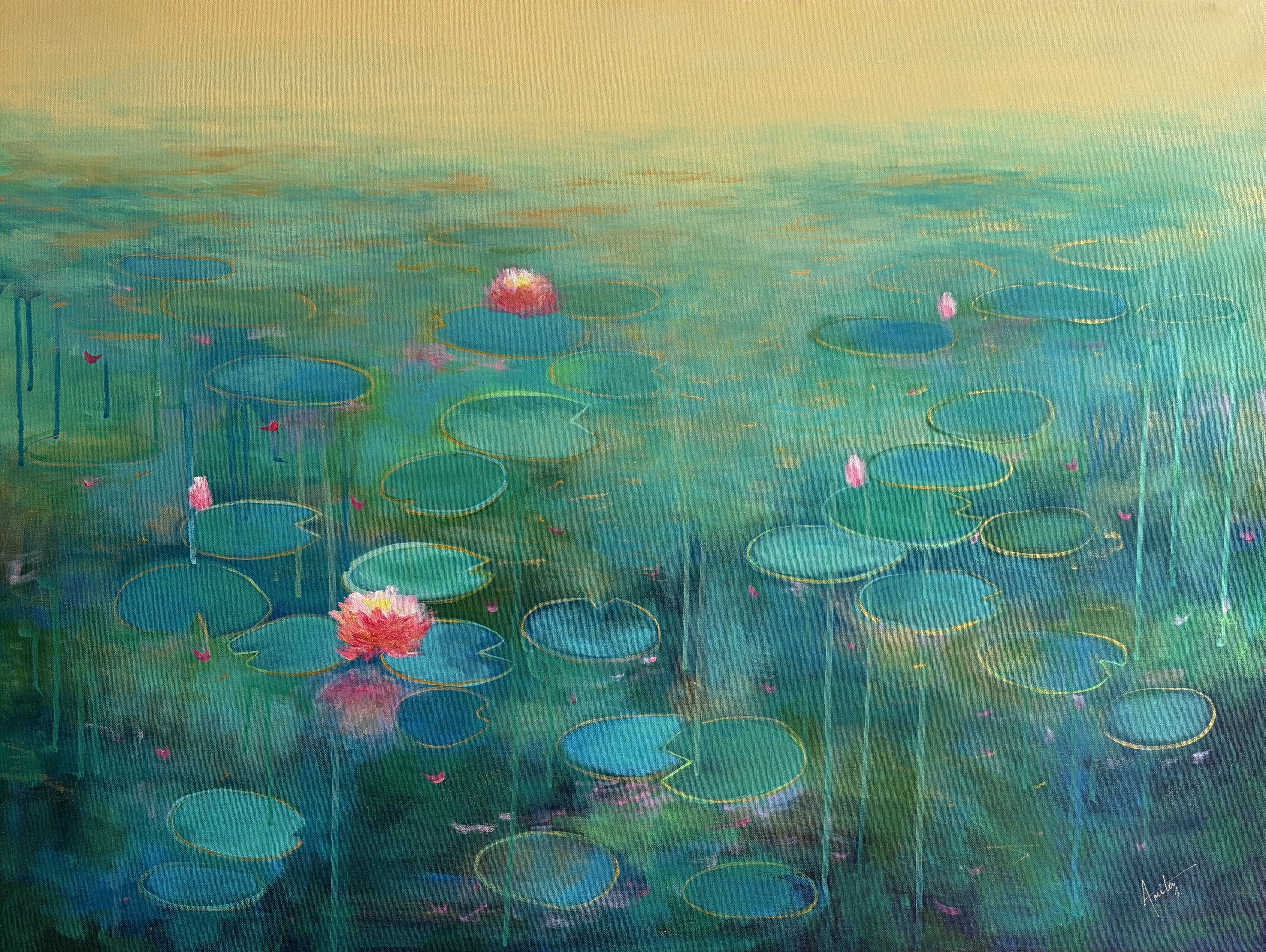 The Emerald Hour | Green gold canvas art