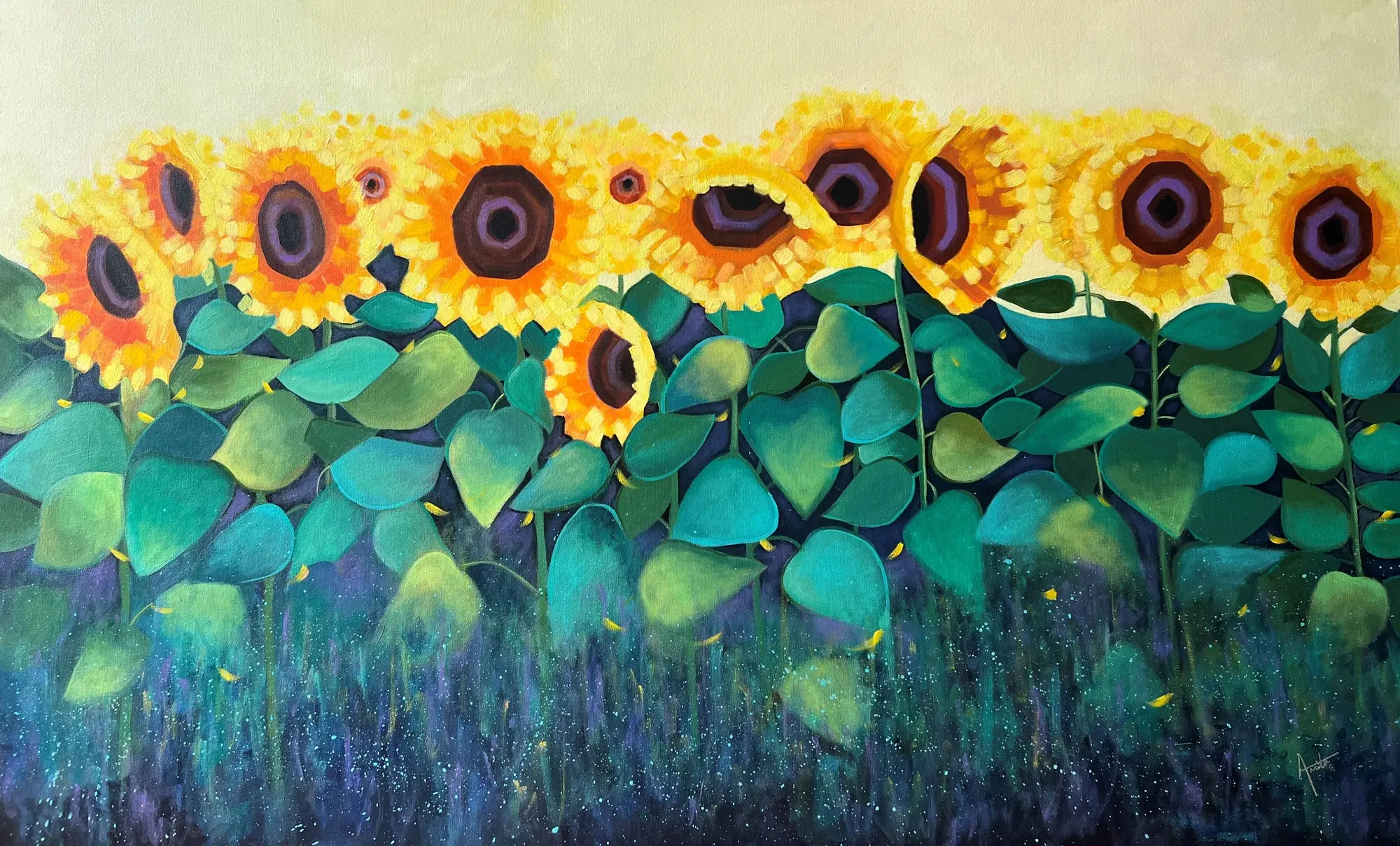 Golden Hour I Sunflower Painting on Canvas