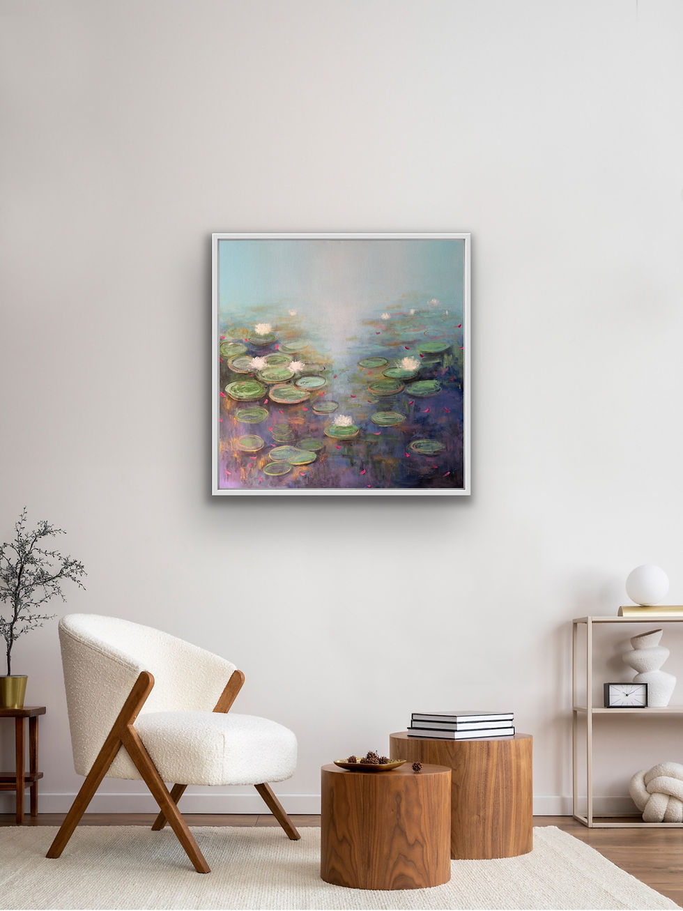 Miniaturbild: Hold me Close Original Impressionist Water Lily Painting in living room