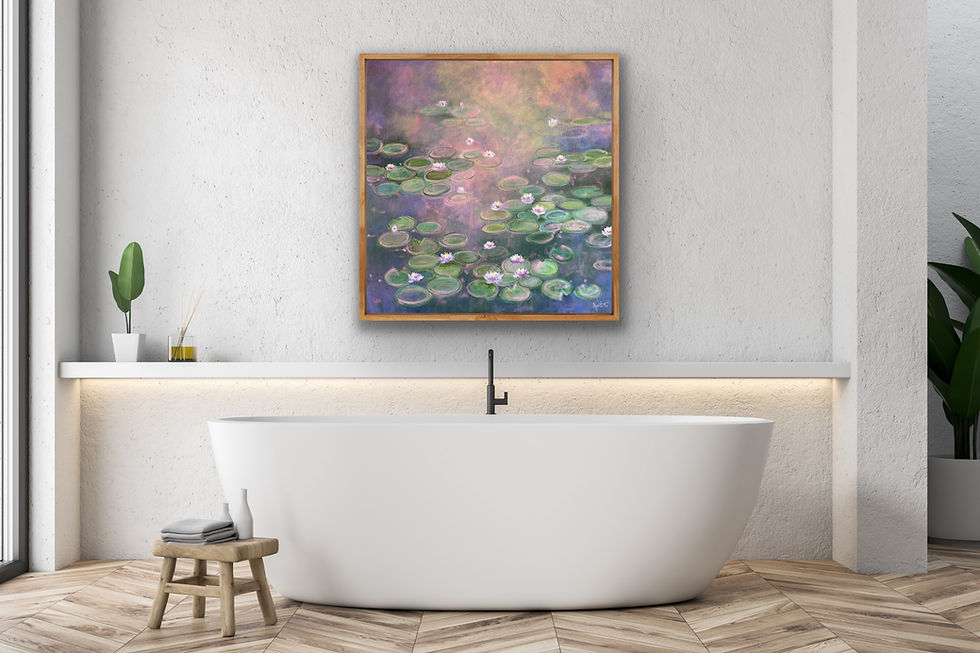 Miniaturbild: A thousand journey pink purple art in bathroom mockup