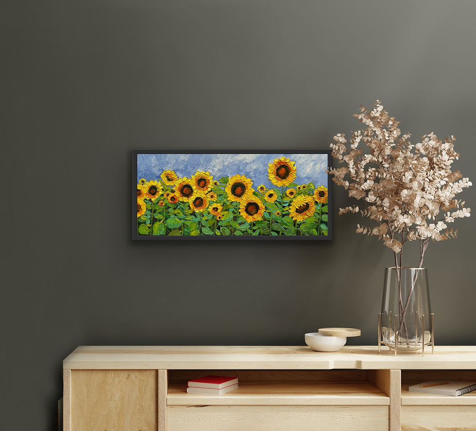 Miniature : sunflower fields painting in mockup frame and interior