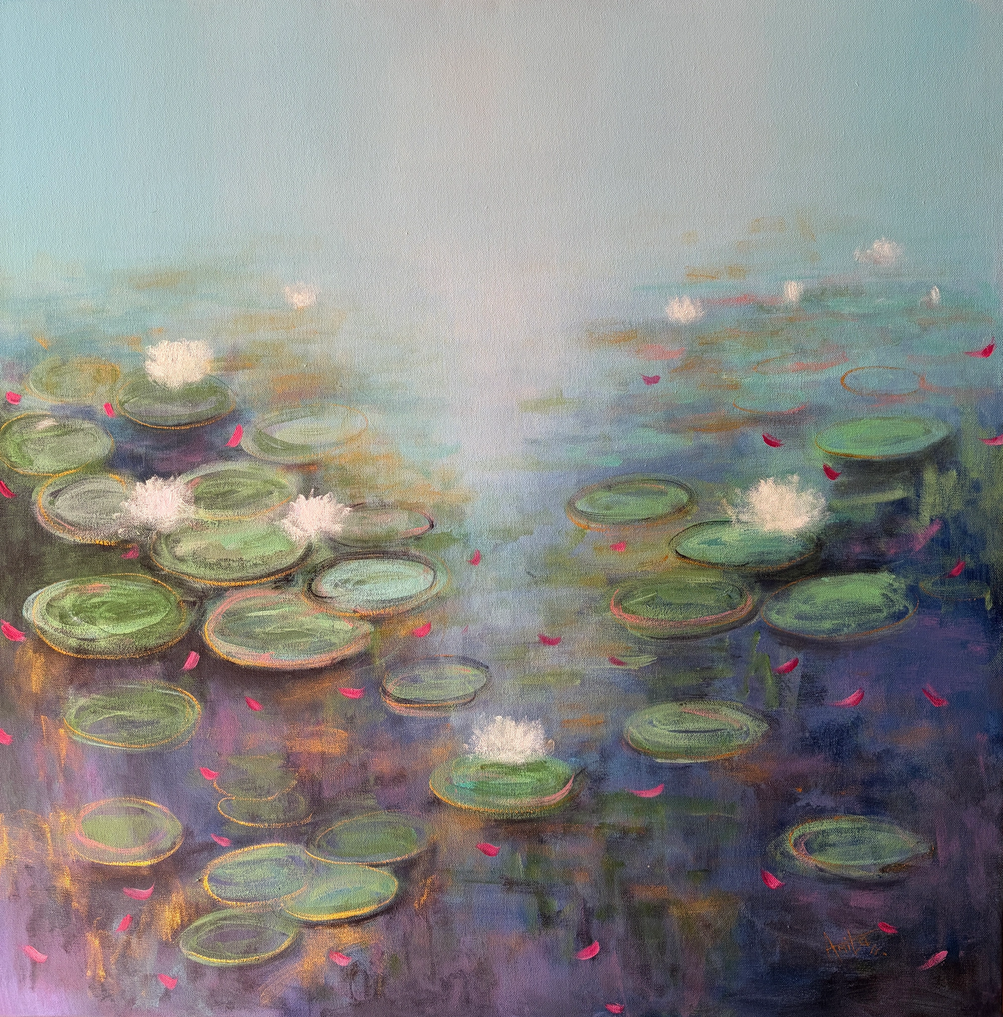 Hold Me Close| Original Impressionist Water Lily Painting