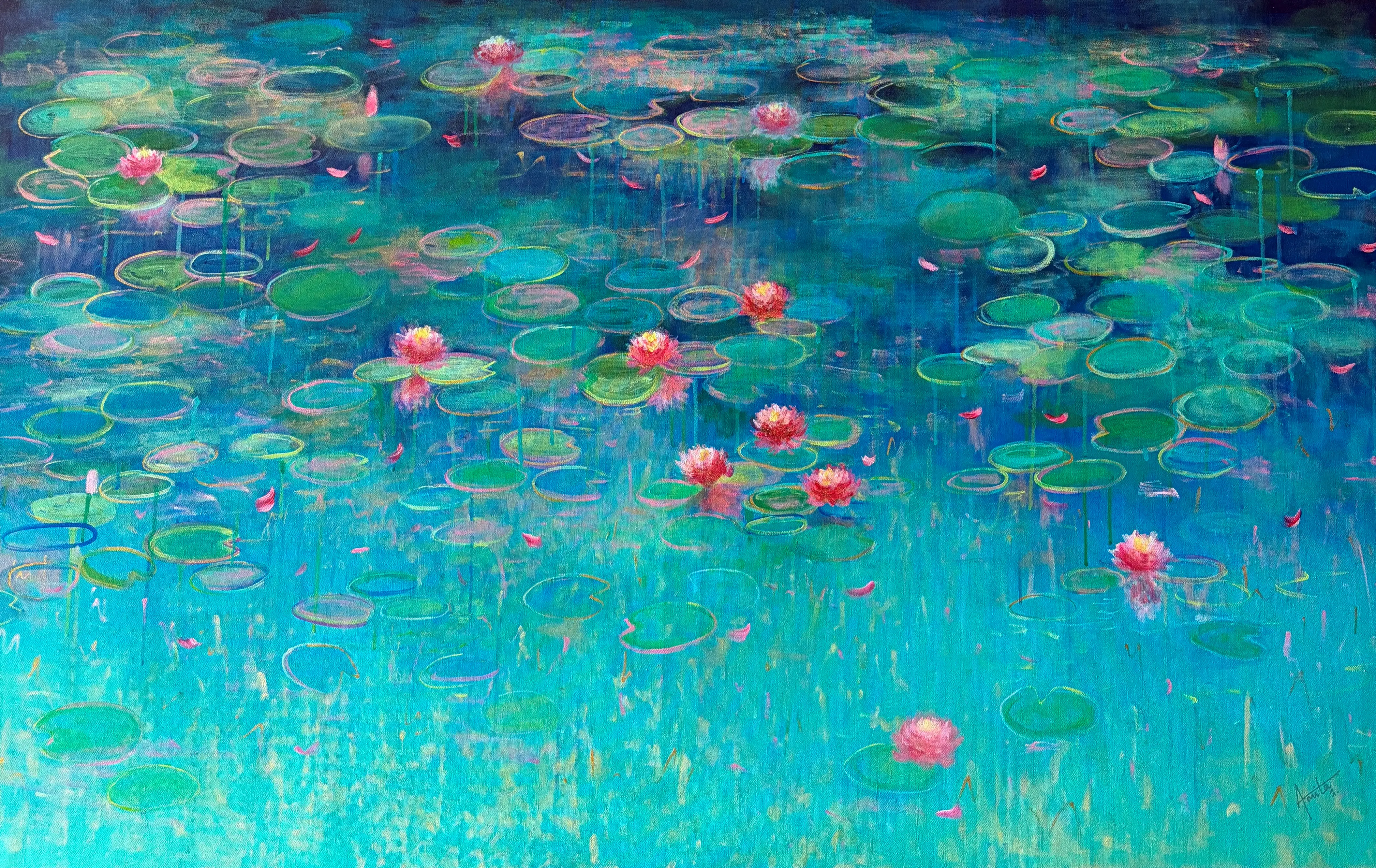 Blue Solace - Blue water lilies painting