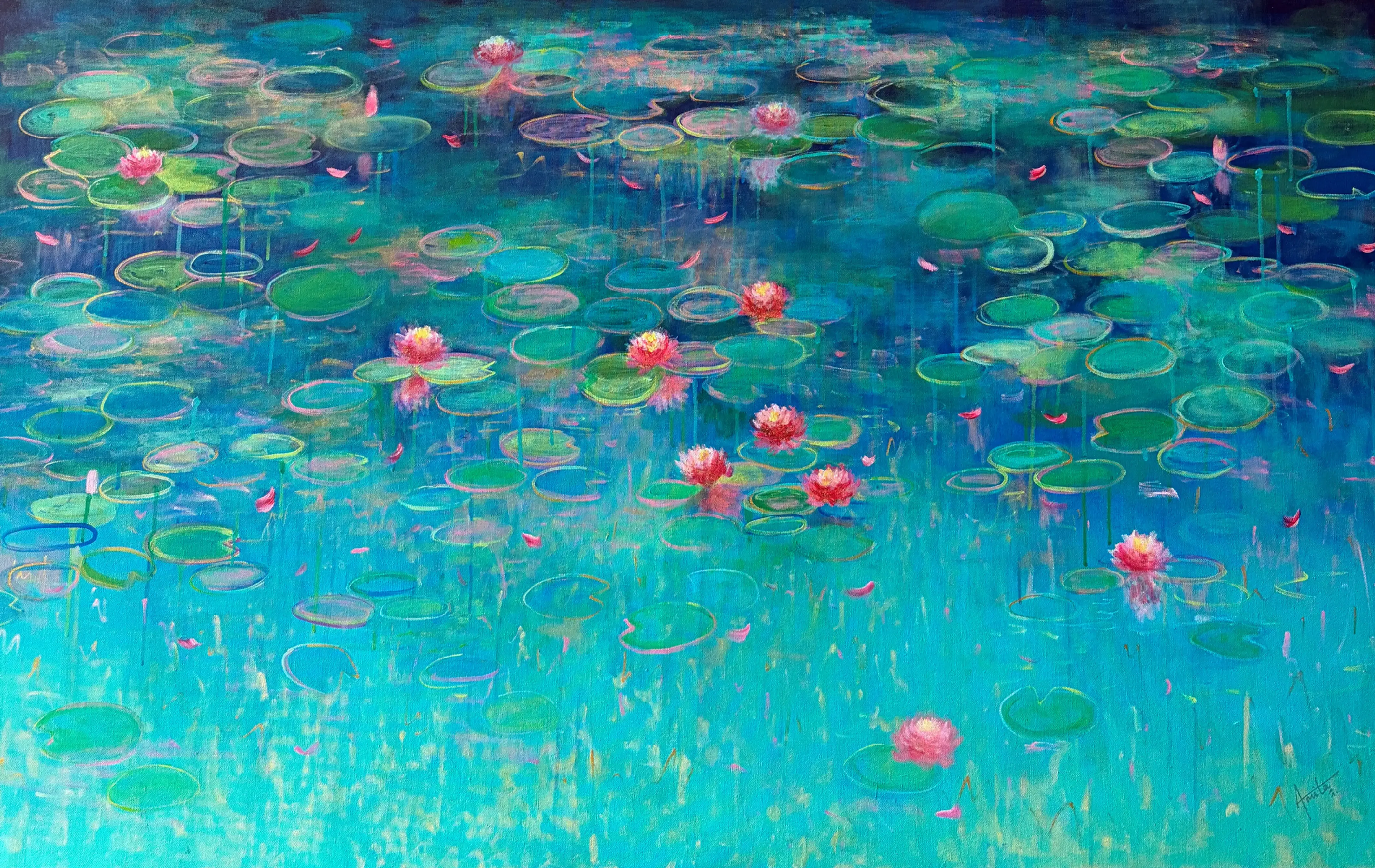 Blue Solace - Blue water lilies painting by amita dand
