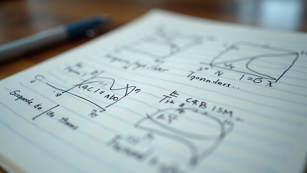 Close-up view of a notebook with trigonometry formulas and diagrams