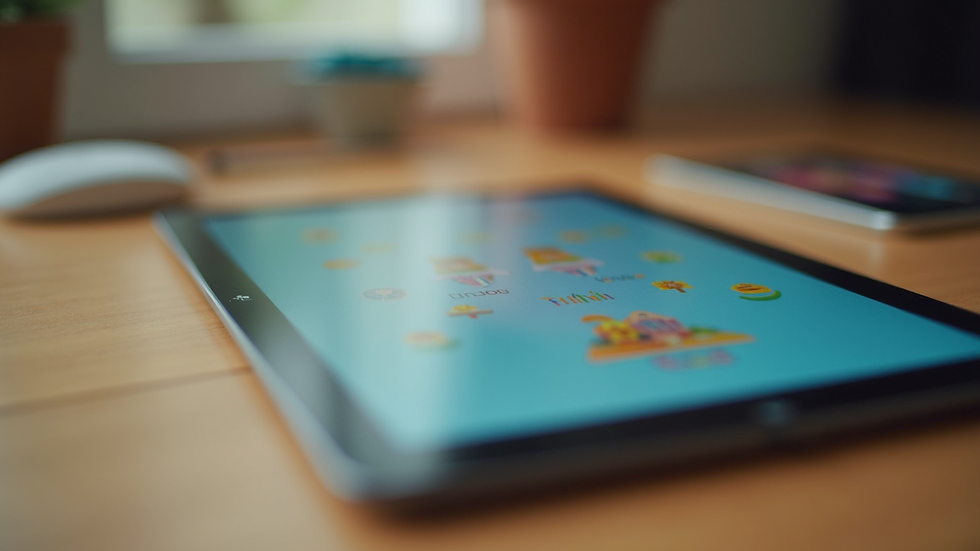 Close-up view of a tablet displaying an interactive educational app