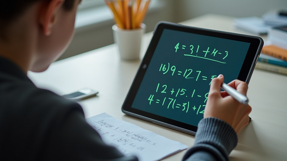Close-up view of a digital tablet displaying an interactive math lesson