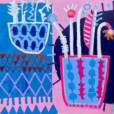 Porch Plant Pots 100cm x 100cm , acrylic & collage on canvas $3190 inc frame.jpeg