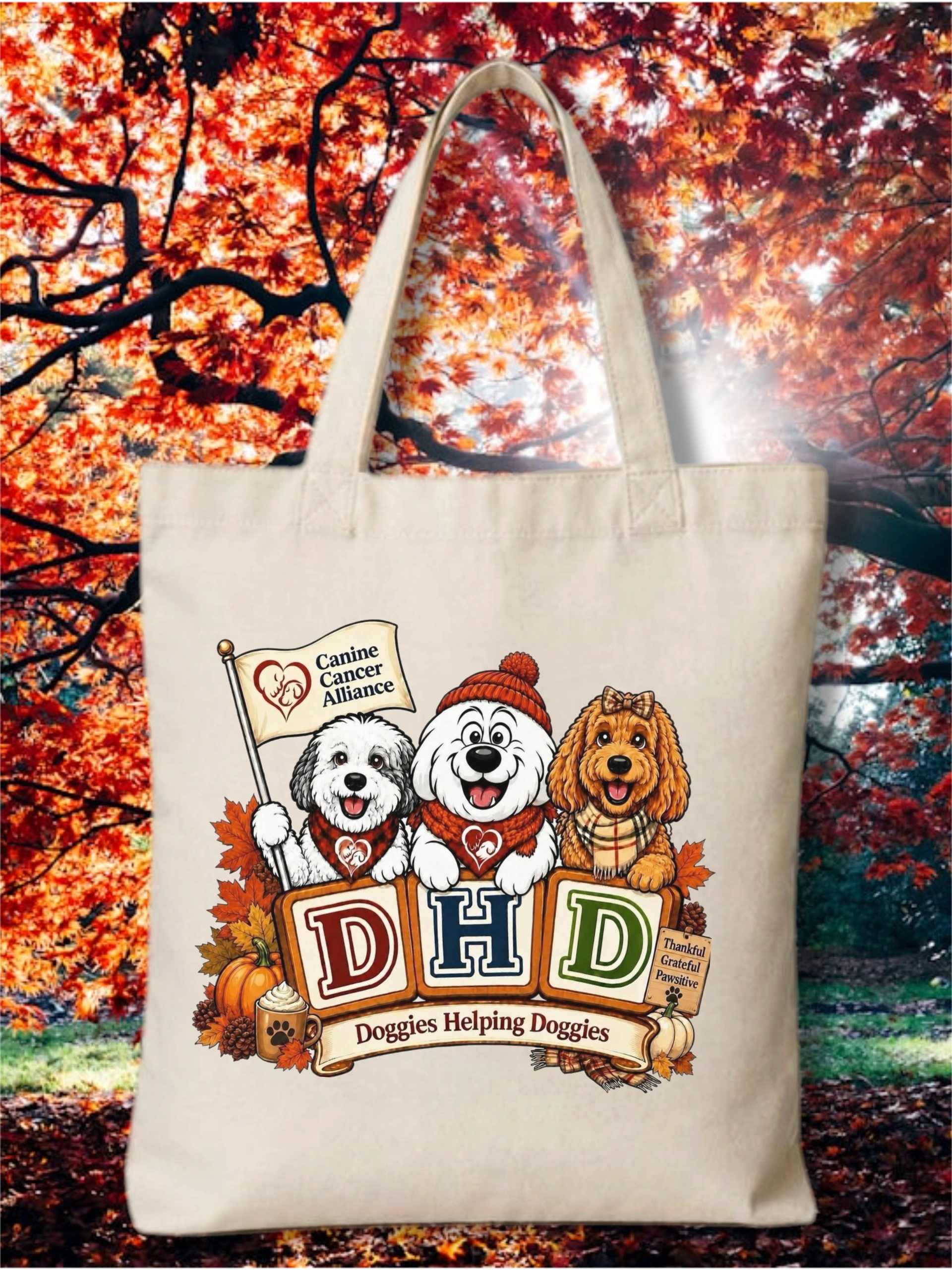 🍁🍂 Doggies Helping Doggies Autumn DTF Canvas Tote product image 1