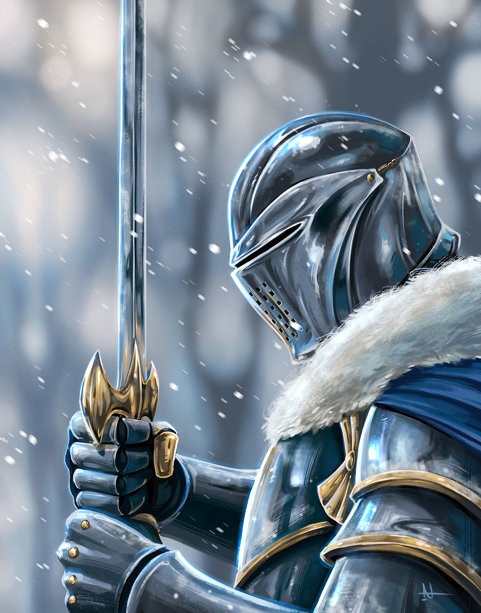 Knight in snowfall