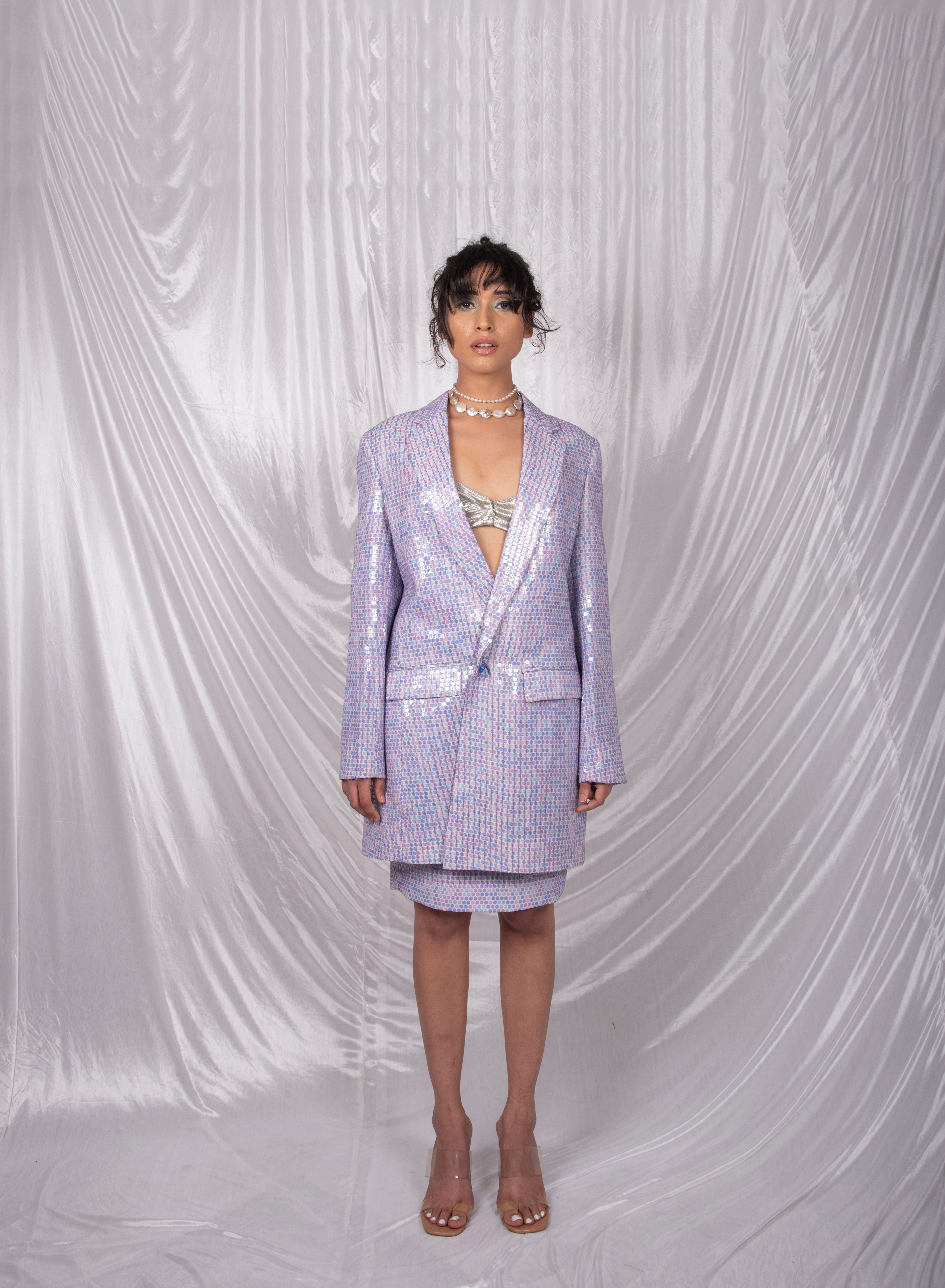 Lilac polka dot blazer dress