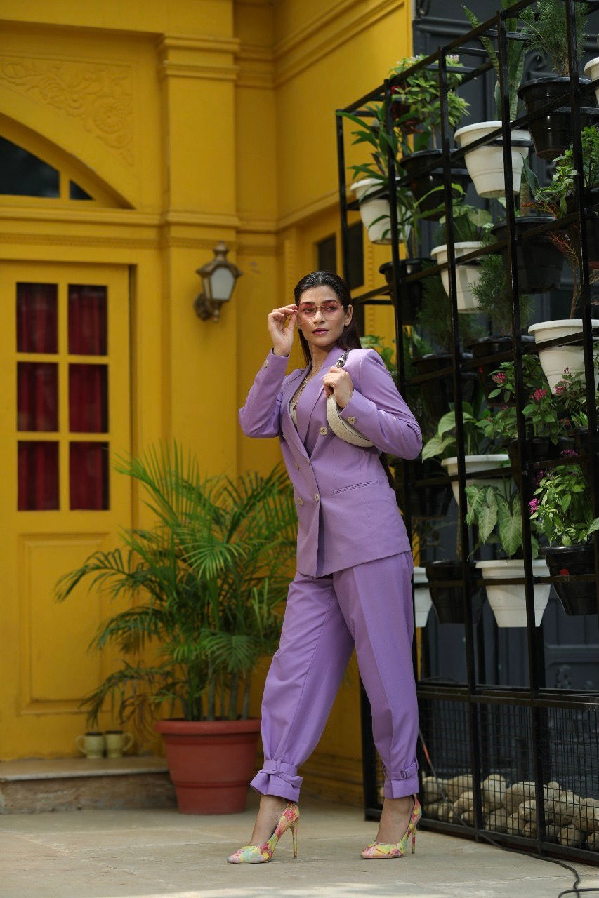 Thumbnail: Lilac ankle belted pants- convertible 