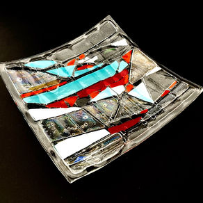 Functional, abstract, fused glass platter by bay area contemporary glass artist Mark Lightfoot 