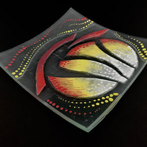 Functional, abstract, fused glass platter by bay area contemporary glass artist Mark Lightfoot 