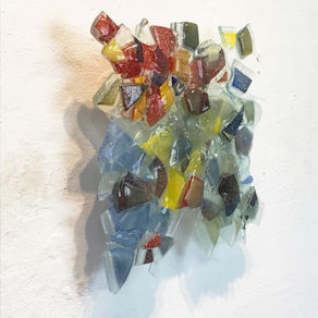 multicoloured fused glass, wall based  sculpture by Oakland based artist