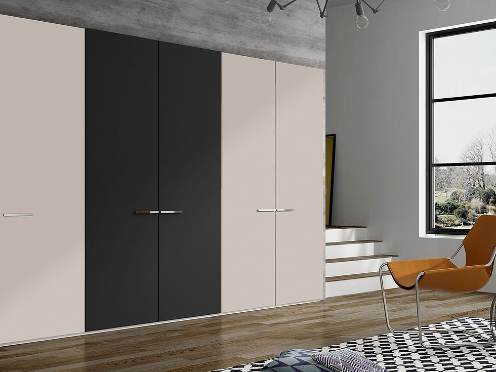 Storage cabinets in Supermatt Negro and Cashmere