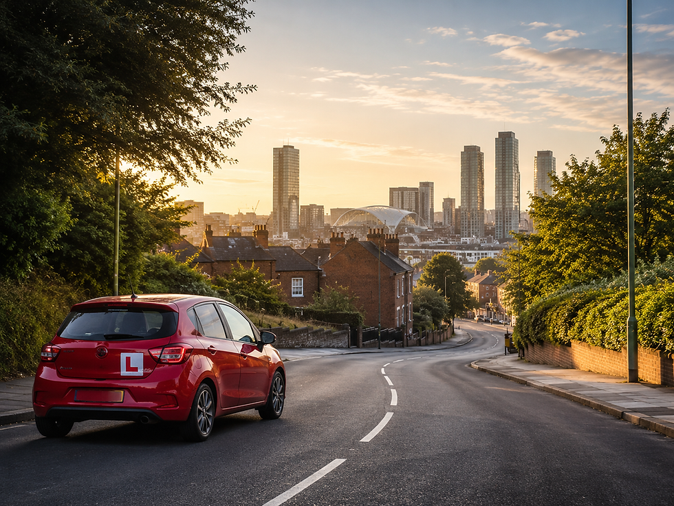 Red car with L-plate for Mancunian Driving School in Manchester