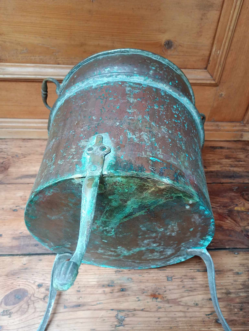 Thumbnail: Large Antique copper footed urn, vessel, beautiful patina