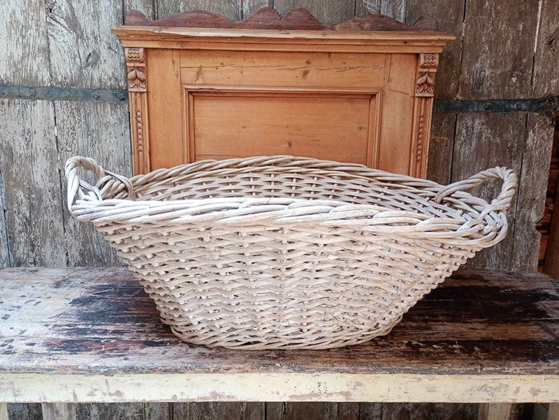 Thumbnail: Huge Antique thick wicker cane Washing / Wool / Bakers basket